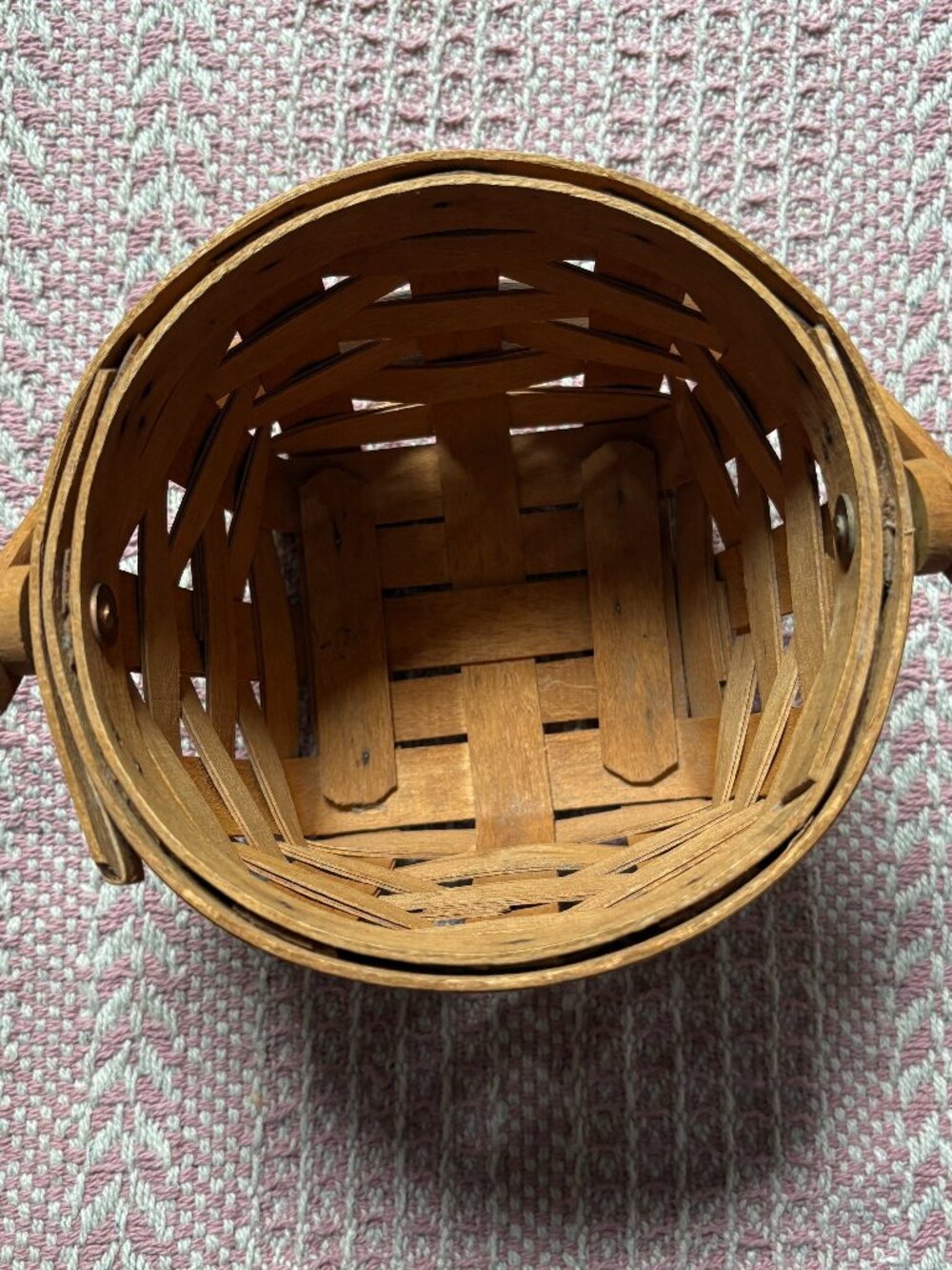Vintage Longaberger small wood handle handmade basket 5 x 5 x 4" made in USA 90s
